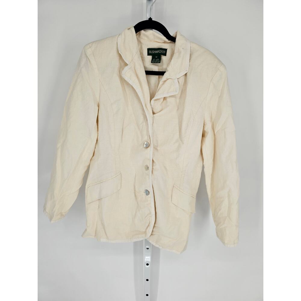 Bushwacker Women's White Long Sleeve Collared Button Down Linen Jacket Size 12